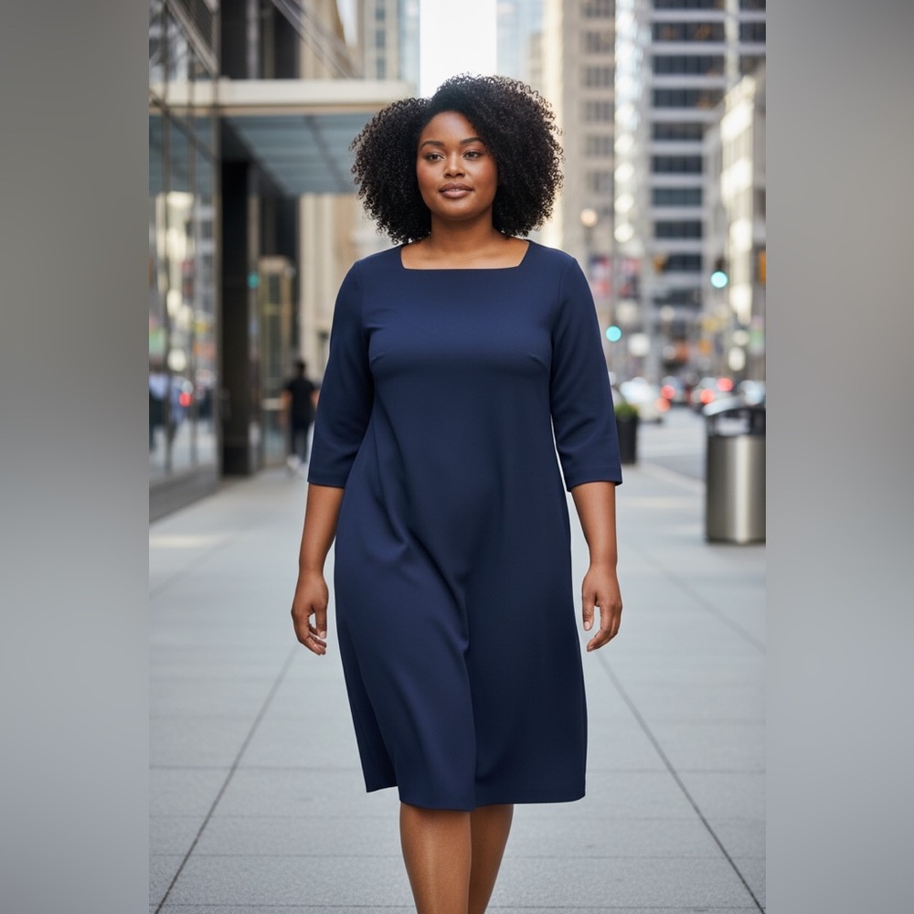 MM LaFleur Navy Blue A-Line Shift Dress Classic Minimalist Versatile Size 14‎